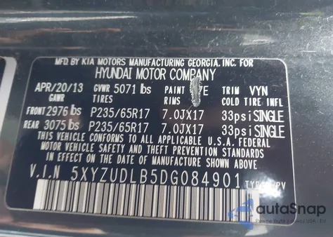 2013 Hyundai Santa Fe Sport из США, поврежденный, VIN 5XYZUDLB5DG084901